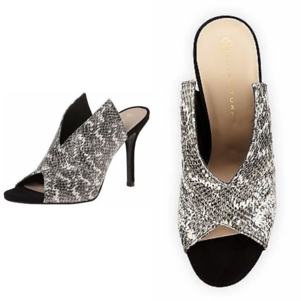 Trina Turk Snake Embossed Leather Mules Heels Size 10